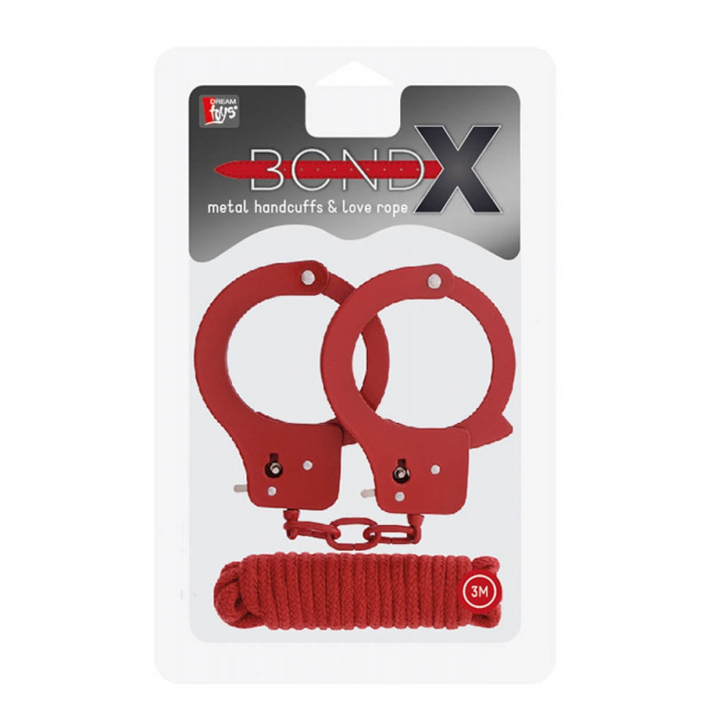 Bondx Metal Cuffs & Love Rope Set Red