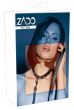 ZADO - valódi bőr szegecses nyakörv pórázzal (fekete)