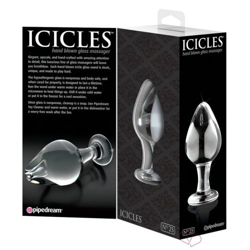 Icicles No. 25 - kúpos, üveg anál plug (átlátszó) - 3