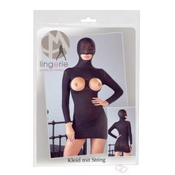 Mandy Mystery - álarcos, nyitott miniruha tangával (fekete) - Fetish eszközök