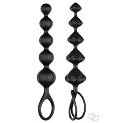 Satisfyer Love Beads - gyöngyös anál dildó szett (fekete) - OUTLET