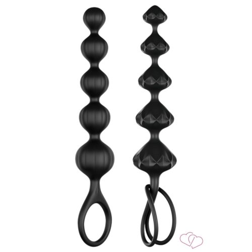 Satisfyer Love Beads - gyöngyös anál dildó szett (fekete) - OUTLET