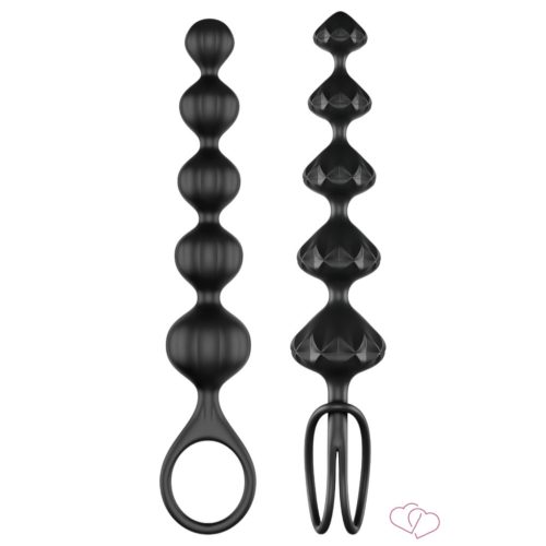 Satisfyer Love Beads - gyöngyös anál dildó szett (fekete) - OUTLET