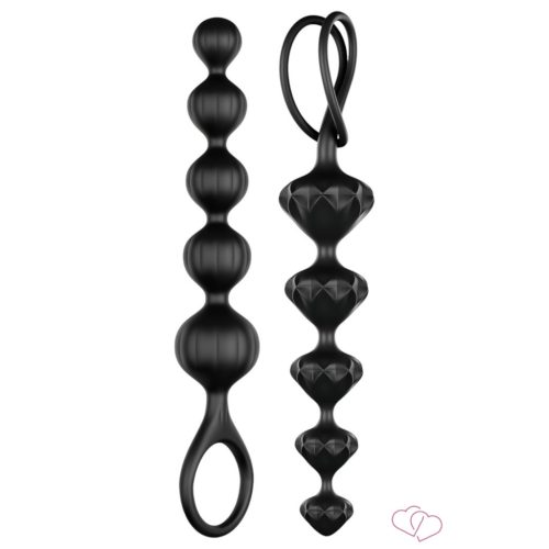 Satisfyer Love Beads - gyöngyös anál dildó szett (fekete) - OUTLET