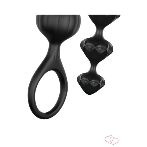 Satisfyer Love Beads - gyöngyös anál dildó szett (fekete) - OUTLET
