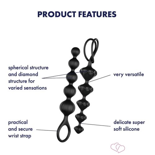 Satisfyer Love Beads - gyöngyös anál dildó szett (fekete) - OUTLET