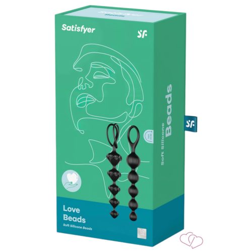 Satisfyer Love Beads - gyöngyös anál dildó szett (fekete) - OUTLET