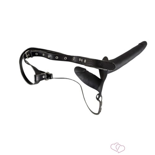 Felcsatolható, szilikon dildó-duó (fekete) - Felcsatolható játékszerek (strap-on)