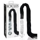 Icicles NO. 38 - Bőr Korbácsos, Hullámos Üveg Dildó (Áttetsző-Fekete) - OUTLET