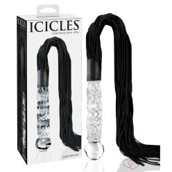 Icicles NO. 38 - Bőr Korbácsos, Hullámos Üveg Dildó (Áttetsző-Fekete) - OUTLET