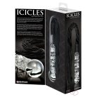 Icicles NO. 38 - Bőr Korbácsos, Hullámos Üveg Dildó (Áttetsző-Fekete) - OUTLET