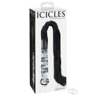 Icicles NO. 38 - Bőr Korbácsos, Hullámos Üveg Dildó (Áttetsző-Fekete) - OUTLET