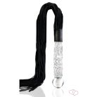 Icicles NO. 38 - Bőr Korbácsos, Hullámos Üveg Dildó (Áttetsző-Fekete) - OUTLET
