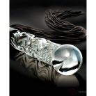 Icicles NO. 38 - Bőr Korbácsos, Hullámos Üveg Dildó (Áttetsző-Fekete) - OUTLET