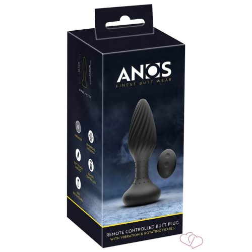 ANOS - forgó gyöngyös anál vibrátor (fekete) - OUTLET