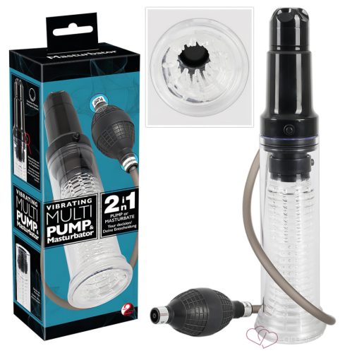 2in1 - péniszpumpa és masztubátor egyben (áttetsző) - Férfi termékek
