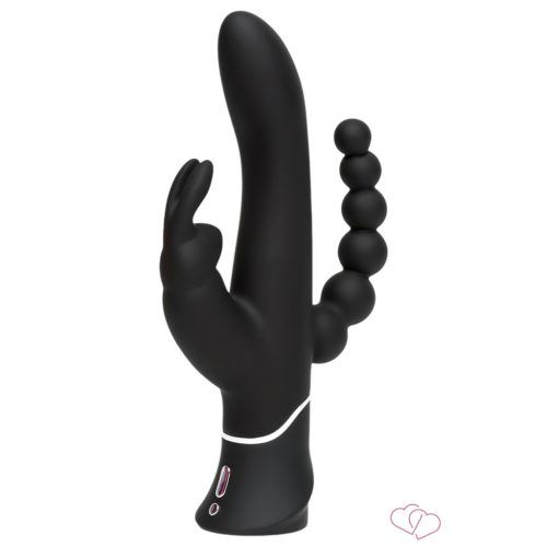 Happyrabbit Triple - AKKUS Csikló-És Análkaros Vibrátor (Fekete) - Vibrátorok