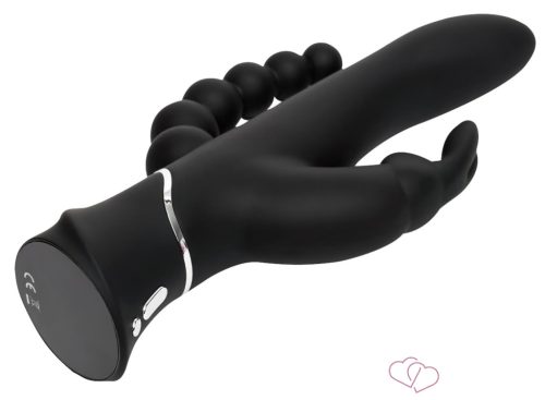 Happyrabbit Triple - AKKUS Csikló-És Análkaros Vibrátor (Fekete) - Vibrátorok