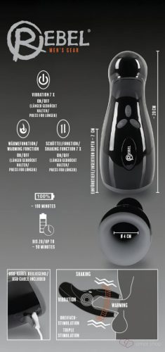 Rebel - fűthető, vibráló, fel-le mozgó maszturbátor (fekete) - Férfi termékek