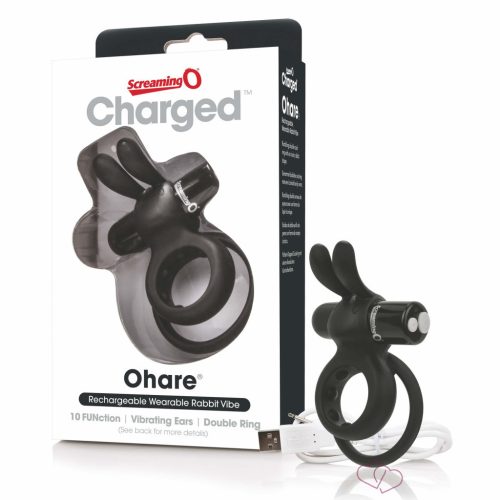 Screaming Charged Ohare - akkus, nyuszis péniszgyűrű (fekete) - Férfi termékek