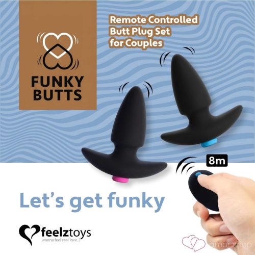 FEELZTOYS Funkybutts - akkus rádiós anál vibrátor szett (fekete) - OUTLET