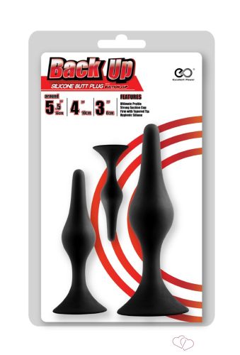 Back Up 3",4",5.5" Silicone Butt Plug w/Suction Cup (3pcs in 1 Kit Set) - Anális termékek