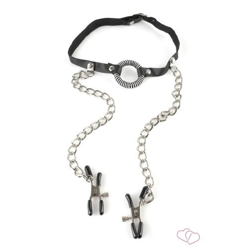 O-Ring Gag Nipple Clamps  Black/Silver - 4